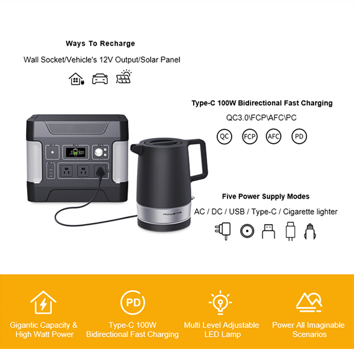 1000W Deep Cycle Solar Generator សម្រាប់ការសាកថ្មទូរស័ព្ទ